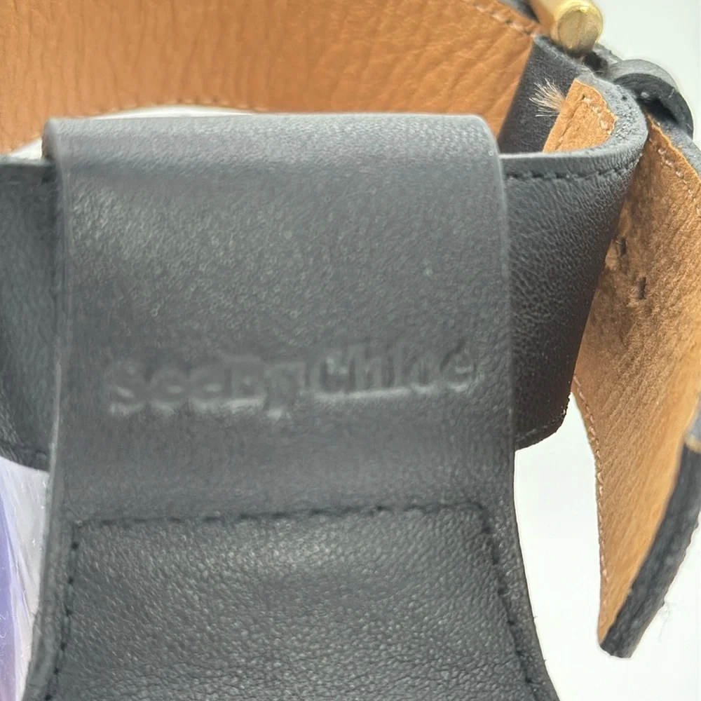 See by Chloe -women’s Glyn Espadrille black leather ankle strap platform shoes 8